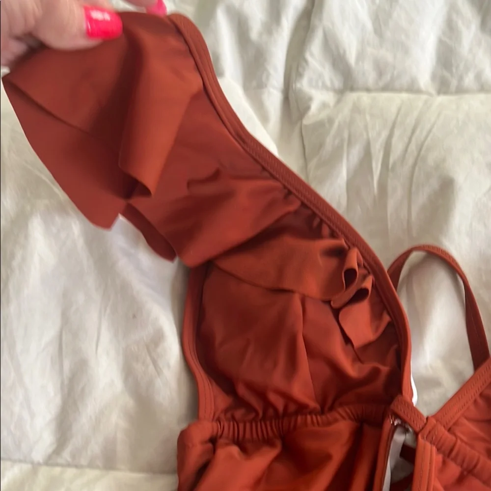 Chic Rust Swimsuit with Ruffle Accent - Picture 2 of 8